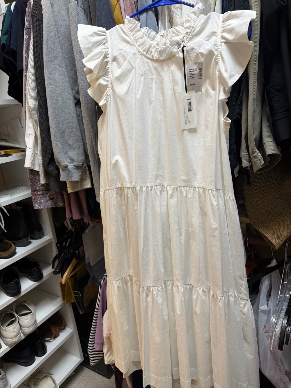 Sea New York Cream Ruffle-Sleeve Tiered Midi Dress